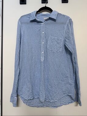 J Crew Light Blue & White Women’s  Striped Button-Up Shirt